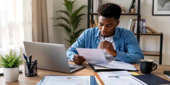 Fresh graduate preparing a professional CV for job applications.