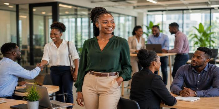 Human Resources professionals collaborating in a modern Ghanaian workplace.