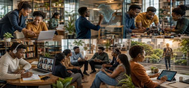 African professionals participating in mentoring, skills training, and lifelong learning programs.