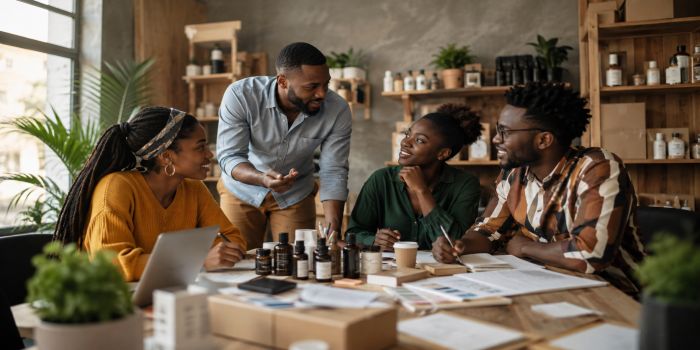 African SME team collaborating in a growing business environment