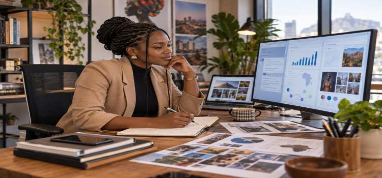 African professional using artificial intelligence at work