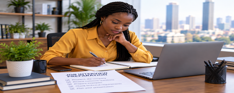 African professional preparing for a job interview