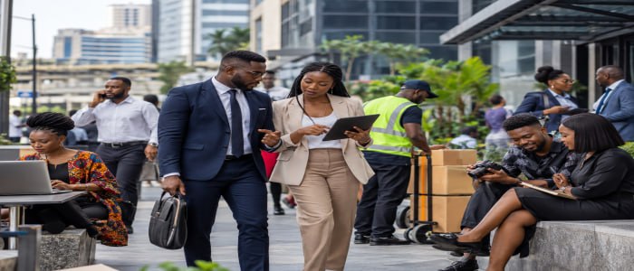African professionals working in Lagos's diverse employment market