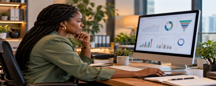 African HR manager analysing recruitment metrics